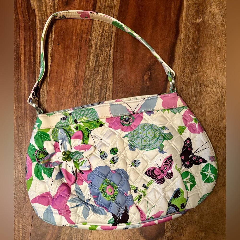 Vera Bradley Holly Sateen Shoulder Purse with Decorative Flower
